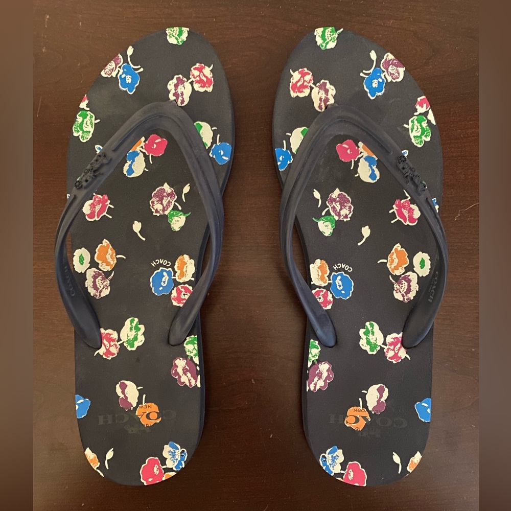 Coach Clementine Wild Flower Navy Flip Flop Sandals